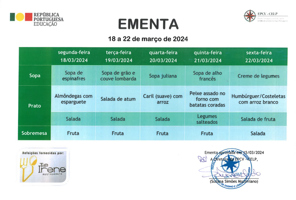 EMENTA DE 18 A 22 DE MARÇO