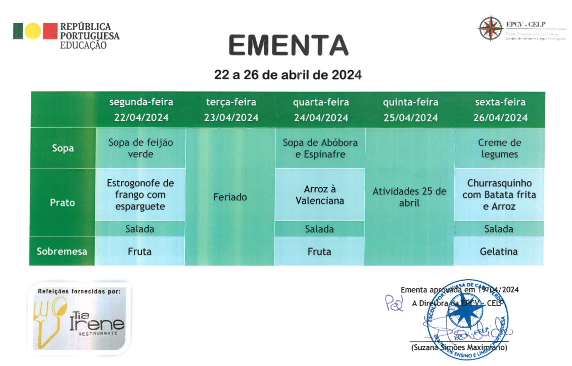 EMENTA DE 22 A 26 DE ABRIL