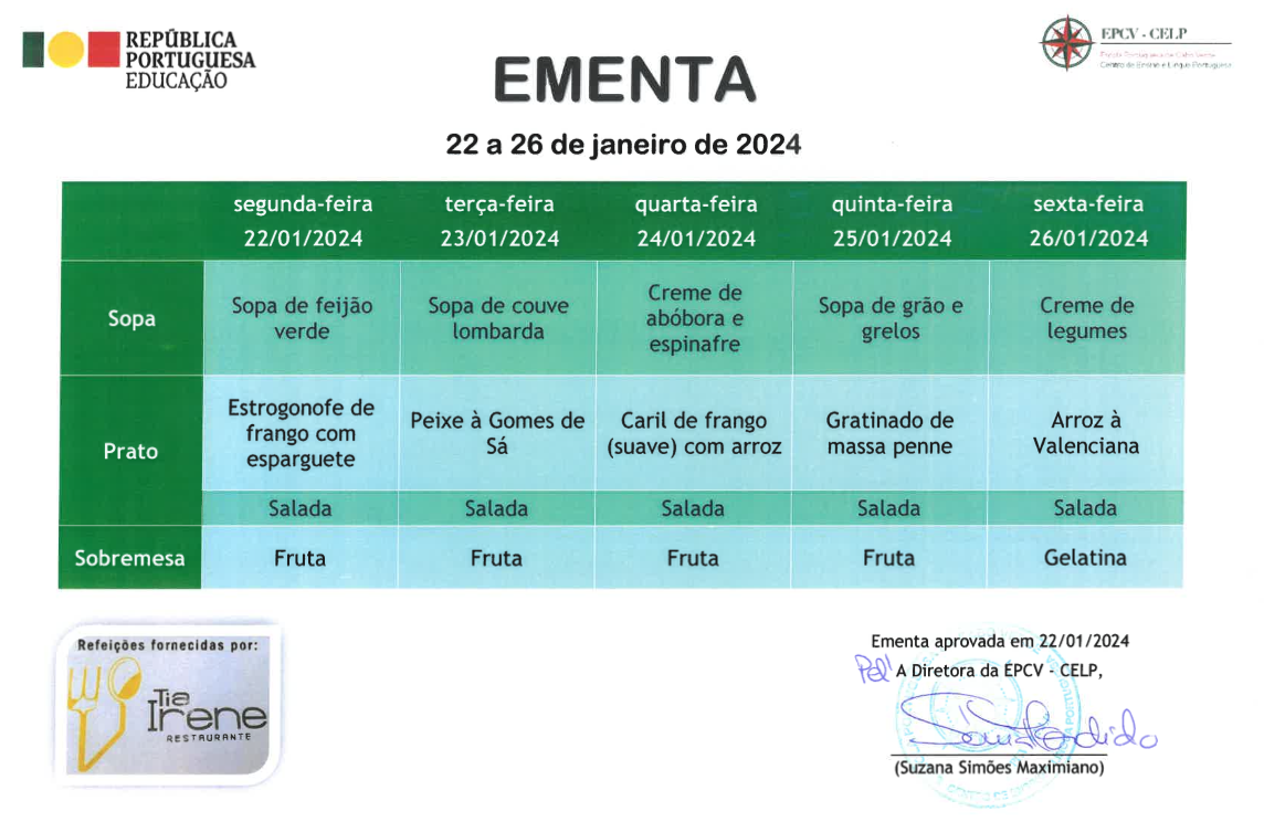 EMENTA DE 22 A 26 DE JANEIRO