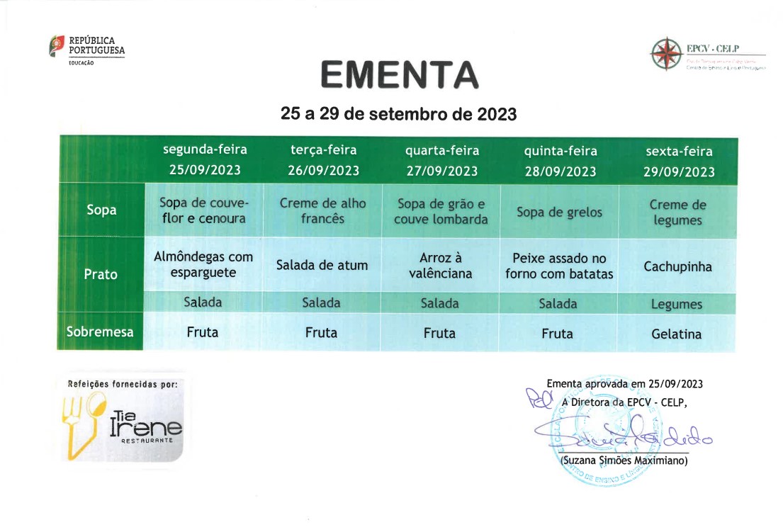 EMENTA DE 25 A 29 DE SETEMBRO