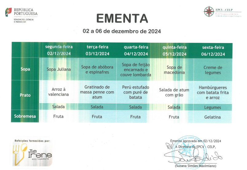 EMENTA DE 02 A 06 DE DEZEMBRO