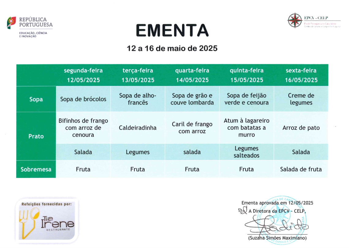 EMENTA DE 12 A 16 DE MAIO