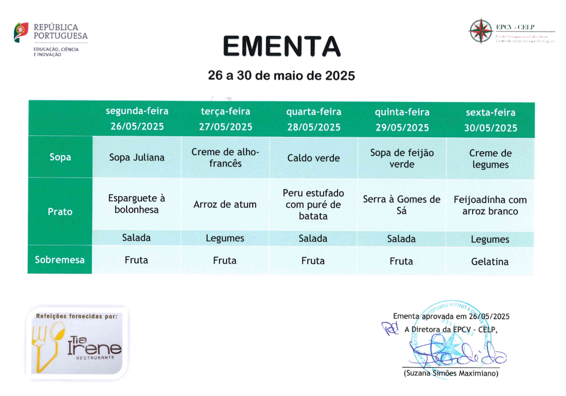 EMENTA DE 26 A 30 DE MAIO