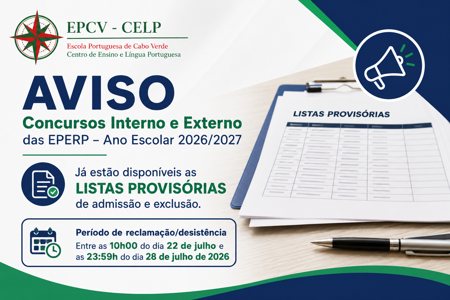 Concursos Interno e Externo das EPERP – Listas Provisórias de Admissão e Exclusão