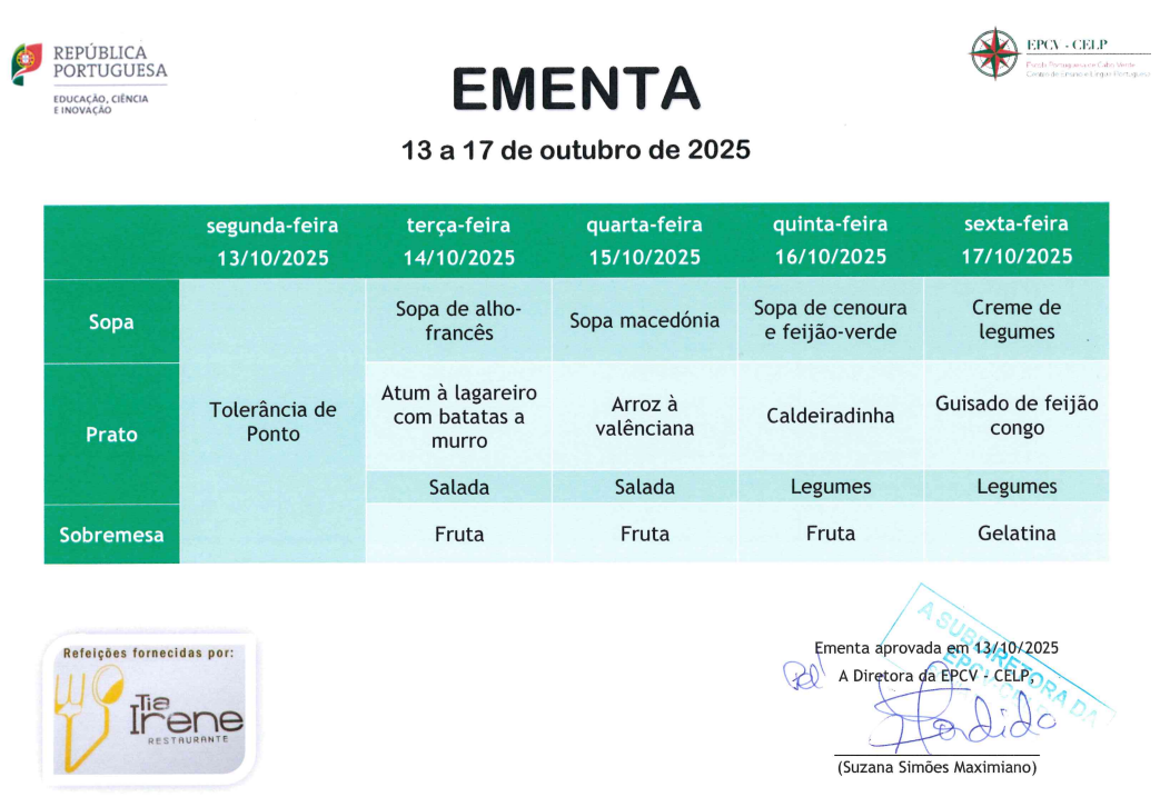 EMENTA DE 13 A 17 DE OUTUBRO DE 2025