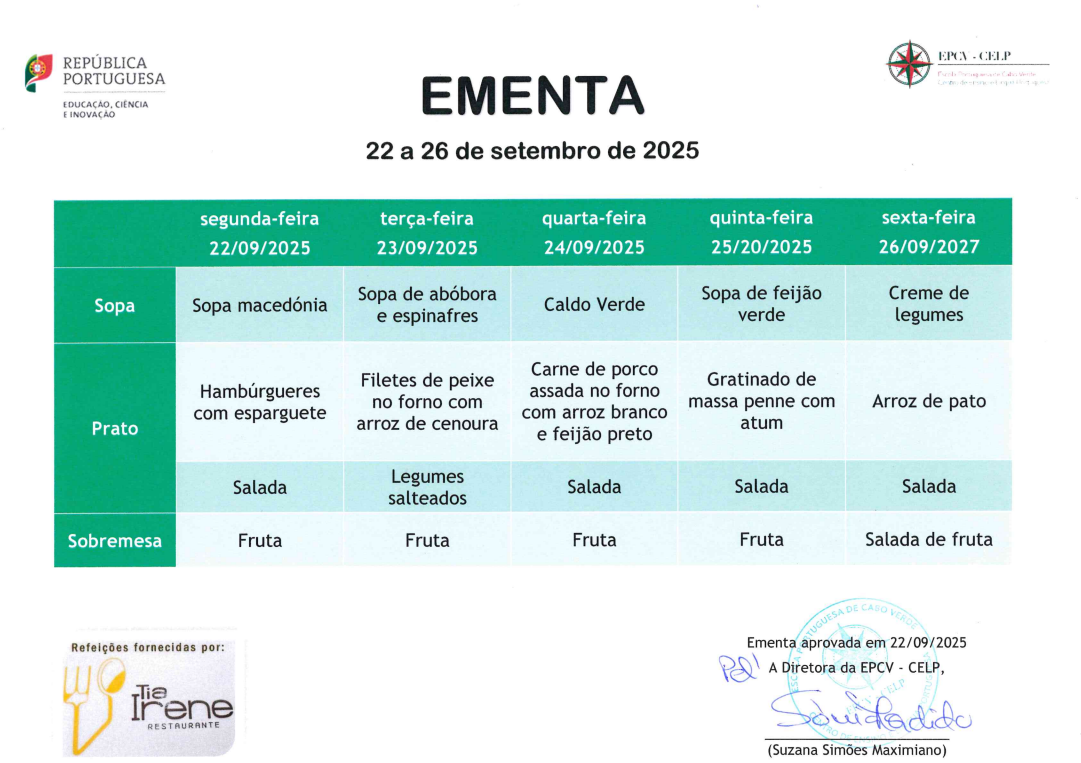EMENTA DE 22 A 26 DE SETEMBRO DE 2025