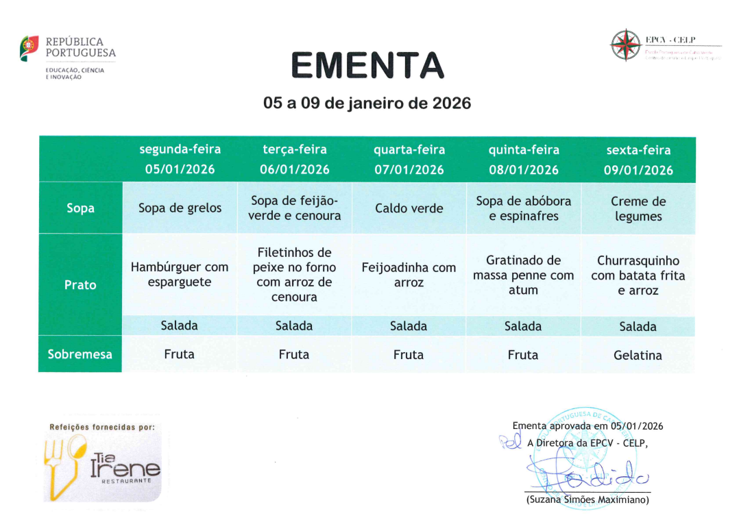 EMENTA DE 5 a 9 DE JANEIRO