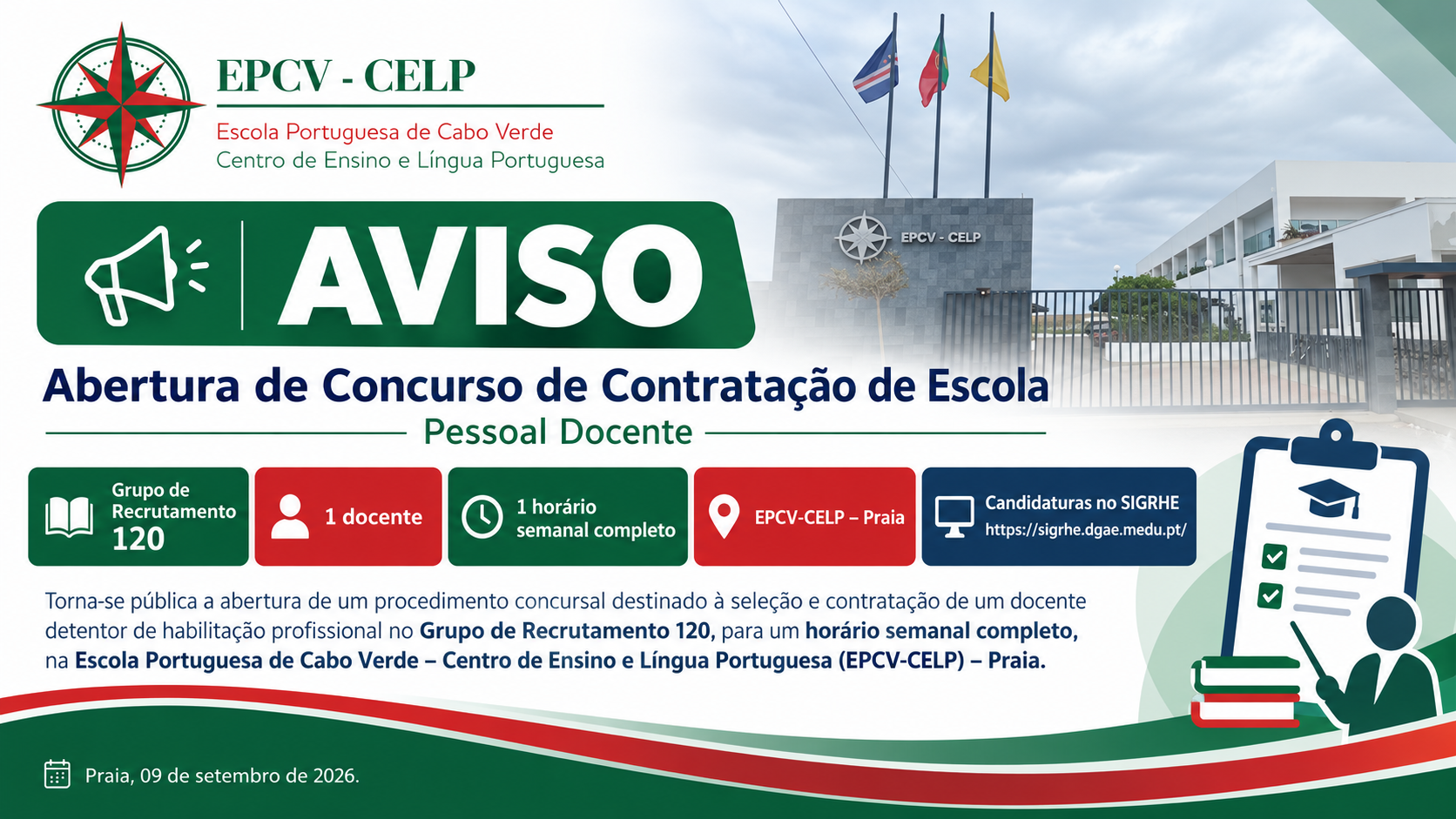 Abertura de Concurso de Contratação de Escola – Pessoal Docente