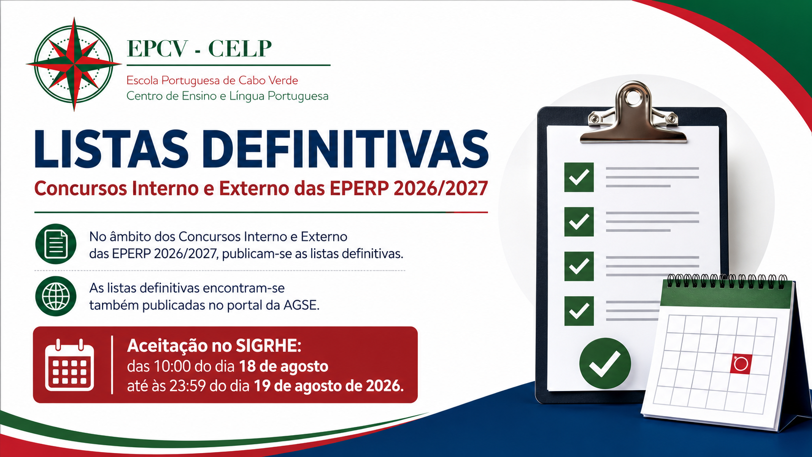 Concursos Interno e Externo das EPERP 2026/2027 – Listas Definitivas