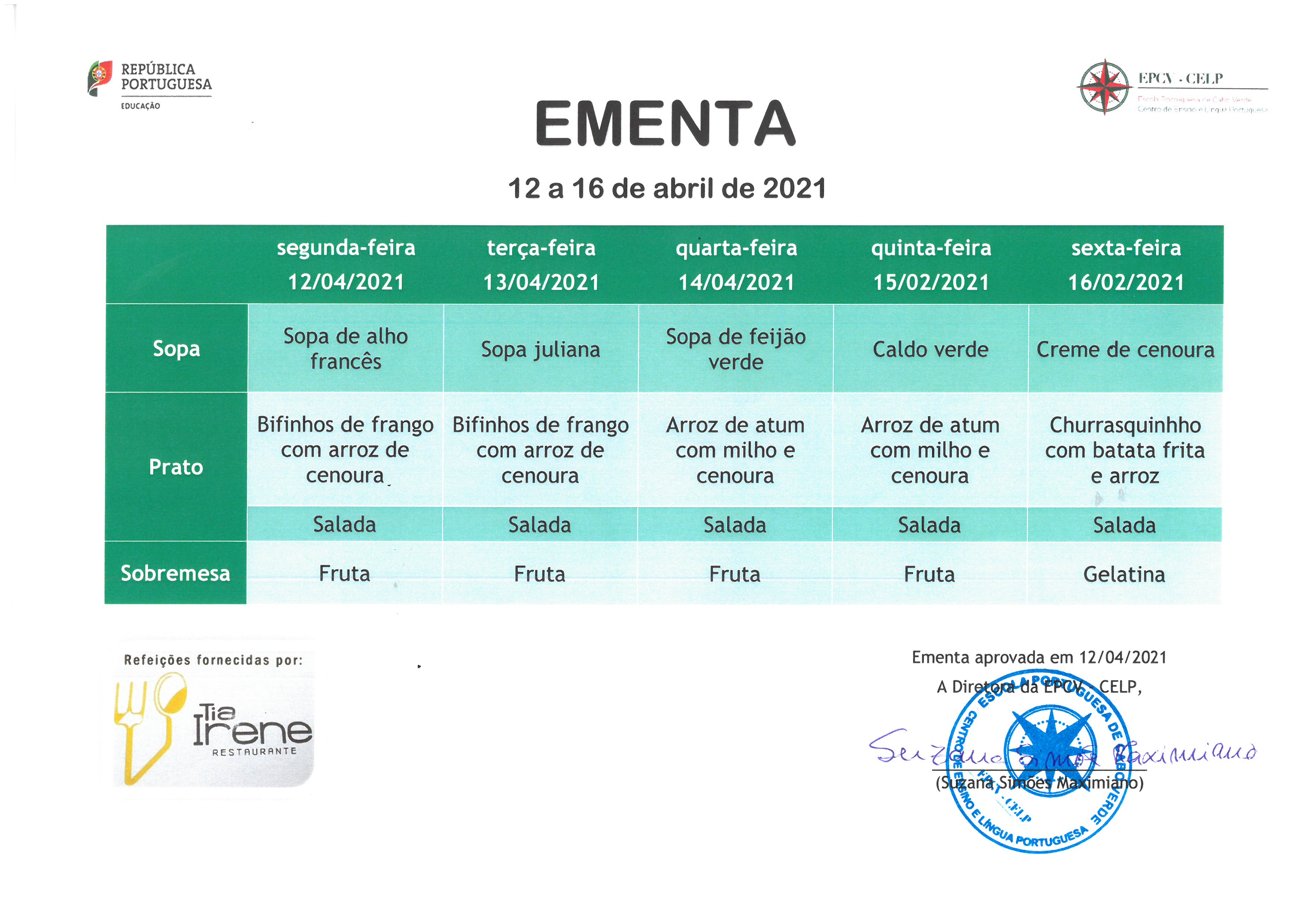 EMENTA DE 12 DE ABRIL A 16 DE ABRIL