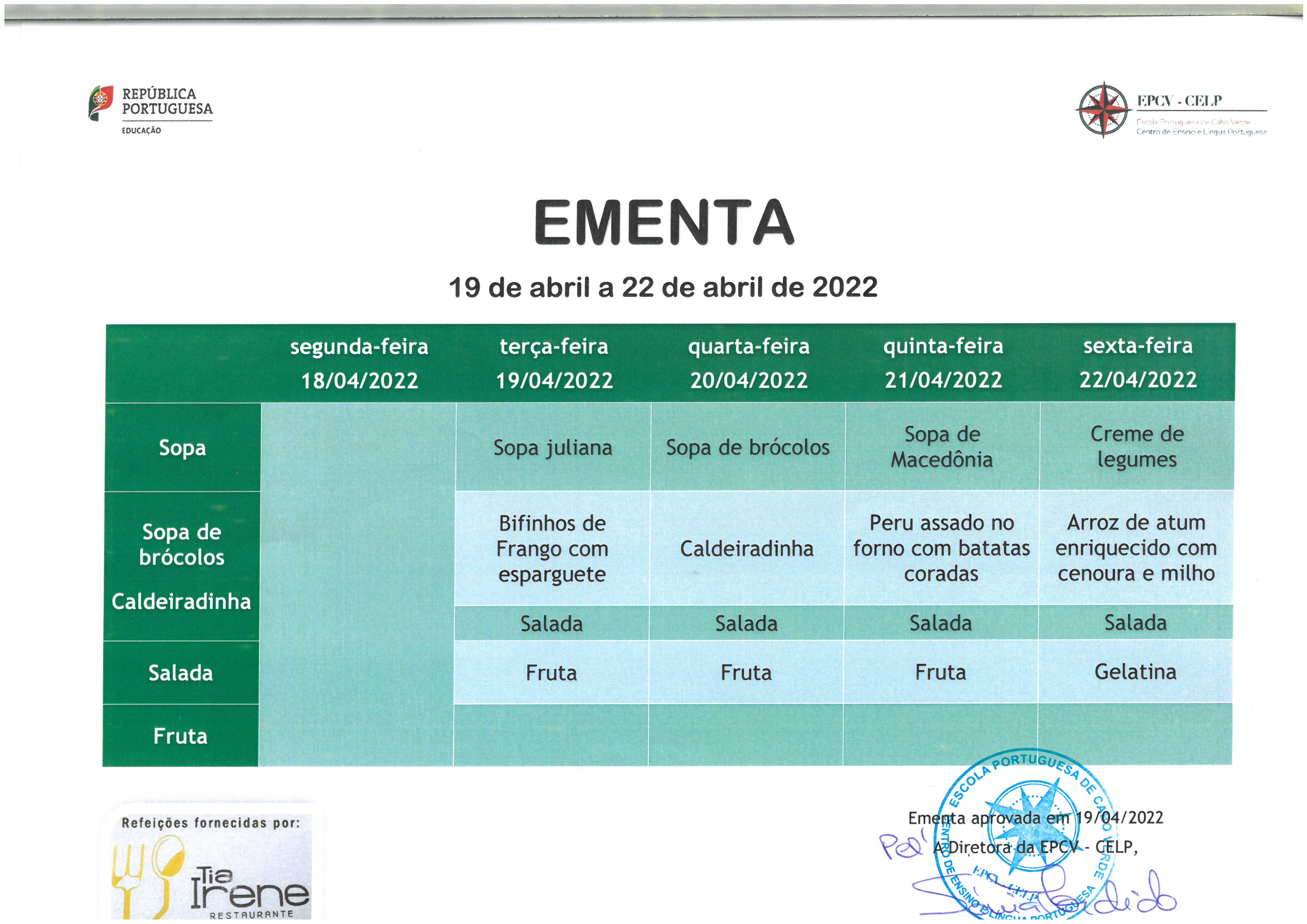 EMENTA DE 19 A 22 DE ABRIL