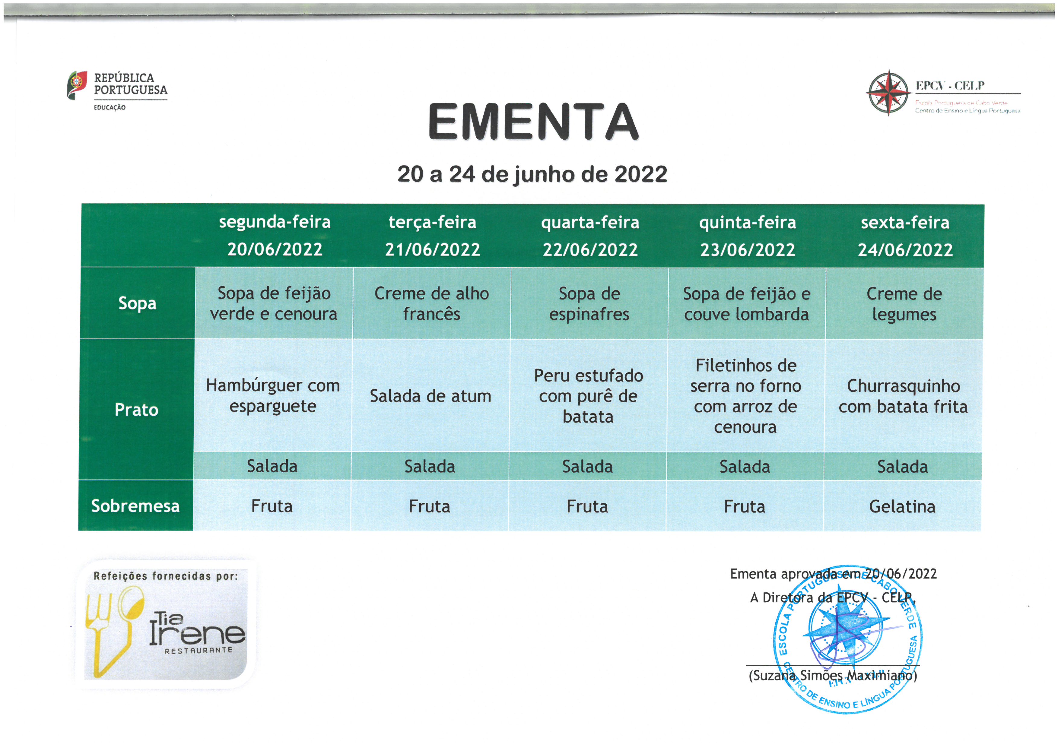 EMENTA DE 20 A 24 DE JUNHO