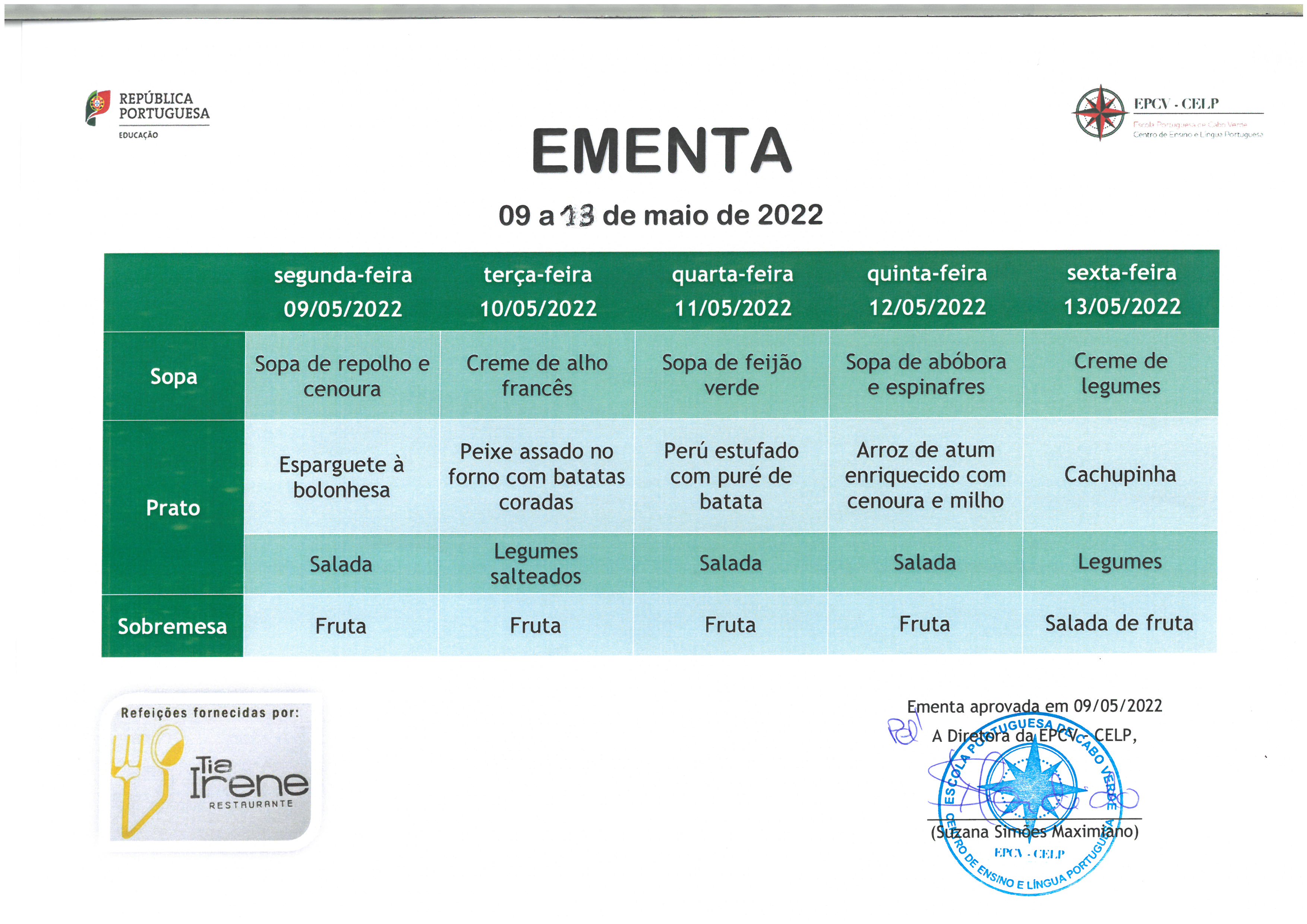 EMENTA DE 9 A 13 DE MAIO