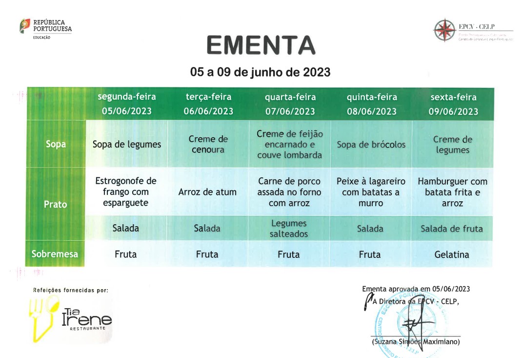 EMENTA DE 02 A 09 DE JUNHO