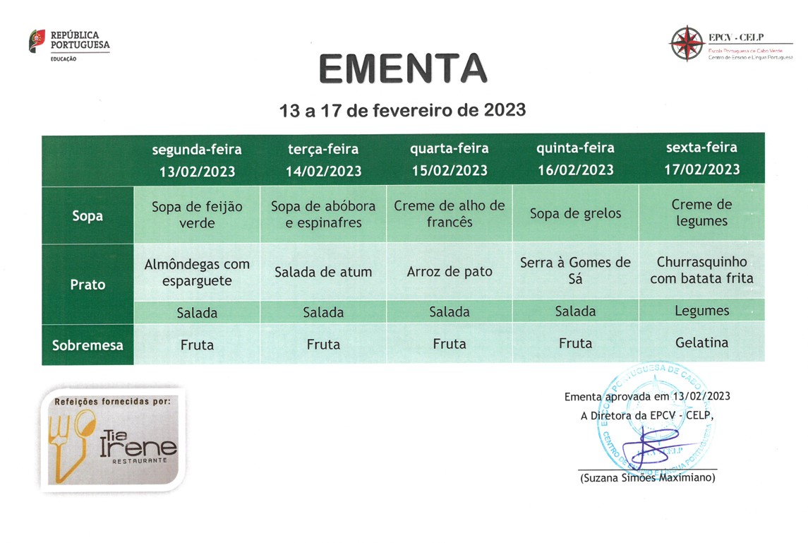 EMENTA DE 13 A 17 DE FEVEREIRO