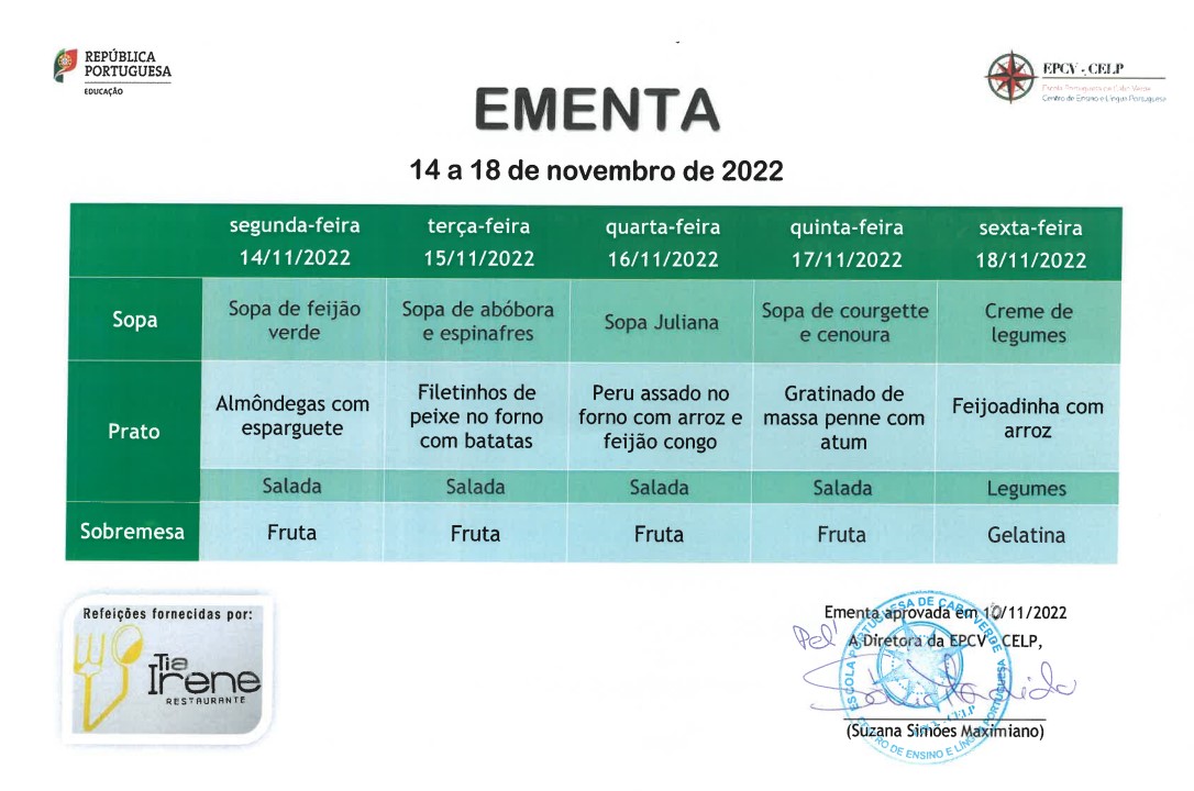 EMENTA DE 14 A 18 DE NOVEMBRO