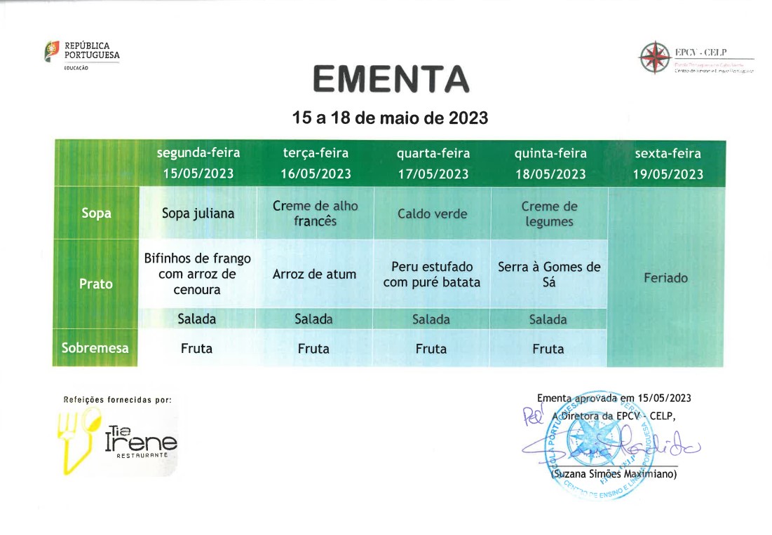 EMENTA DE 15 a 18 DE MAIO