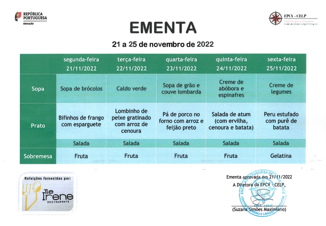 EMENTA DE 21 A 25 DE NOVEMBRO