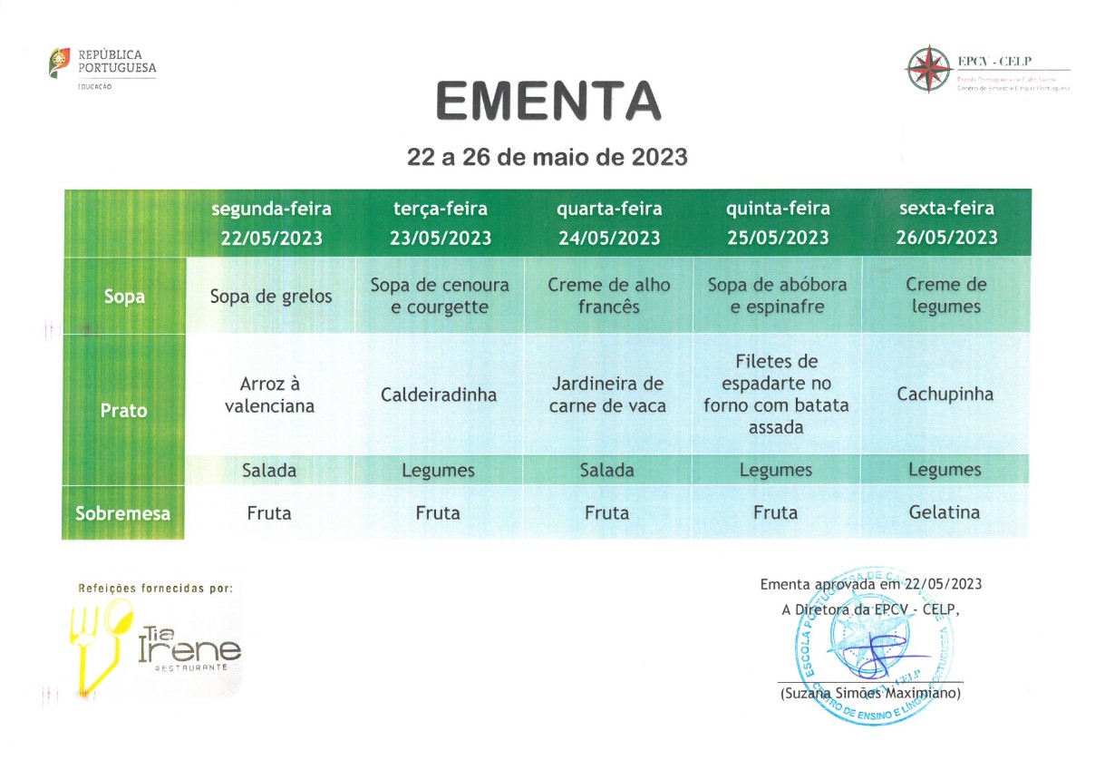 EMENTA DE 22 A 26 DE MAIO