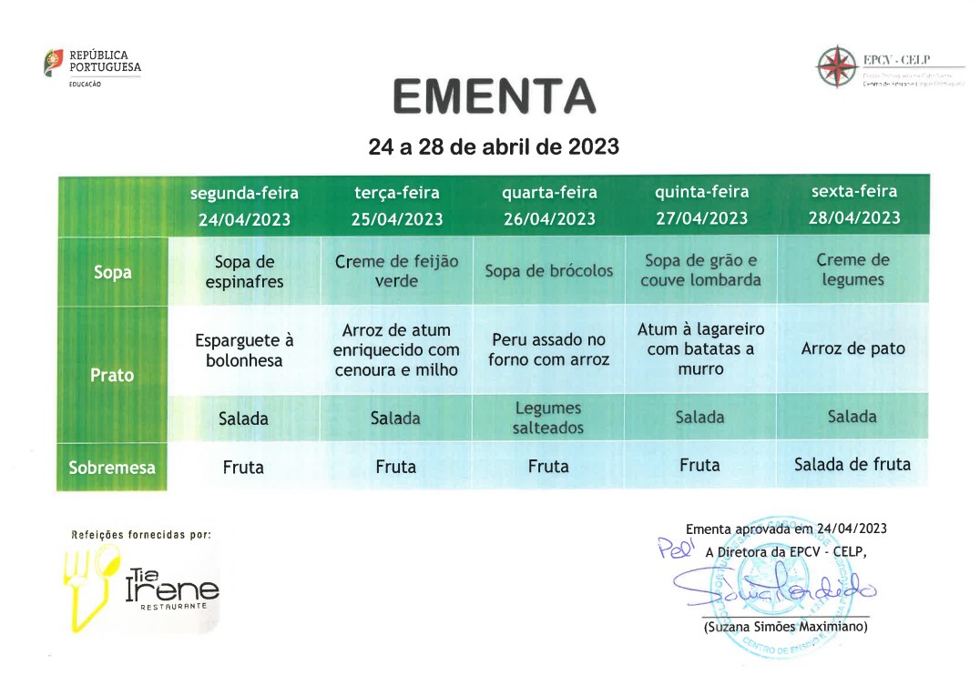 EMENTA DE 24 A 28 DE ABRIL