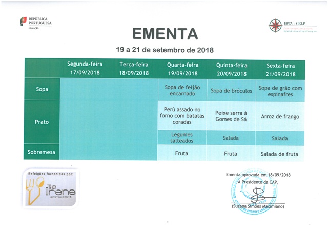 EMENTA DE 19 DE SETEMBRO A 21 DE SETEMBRO