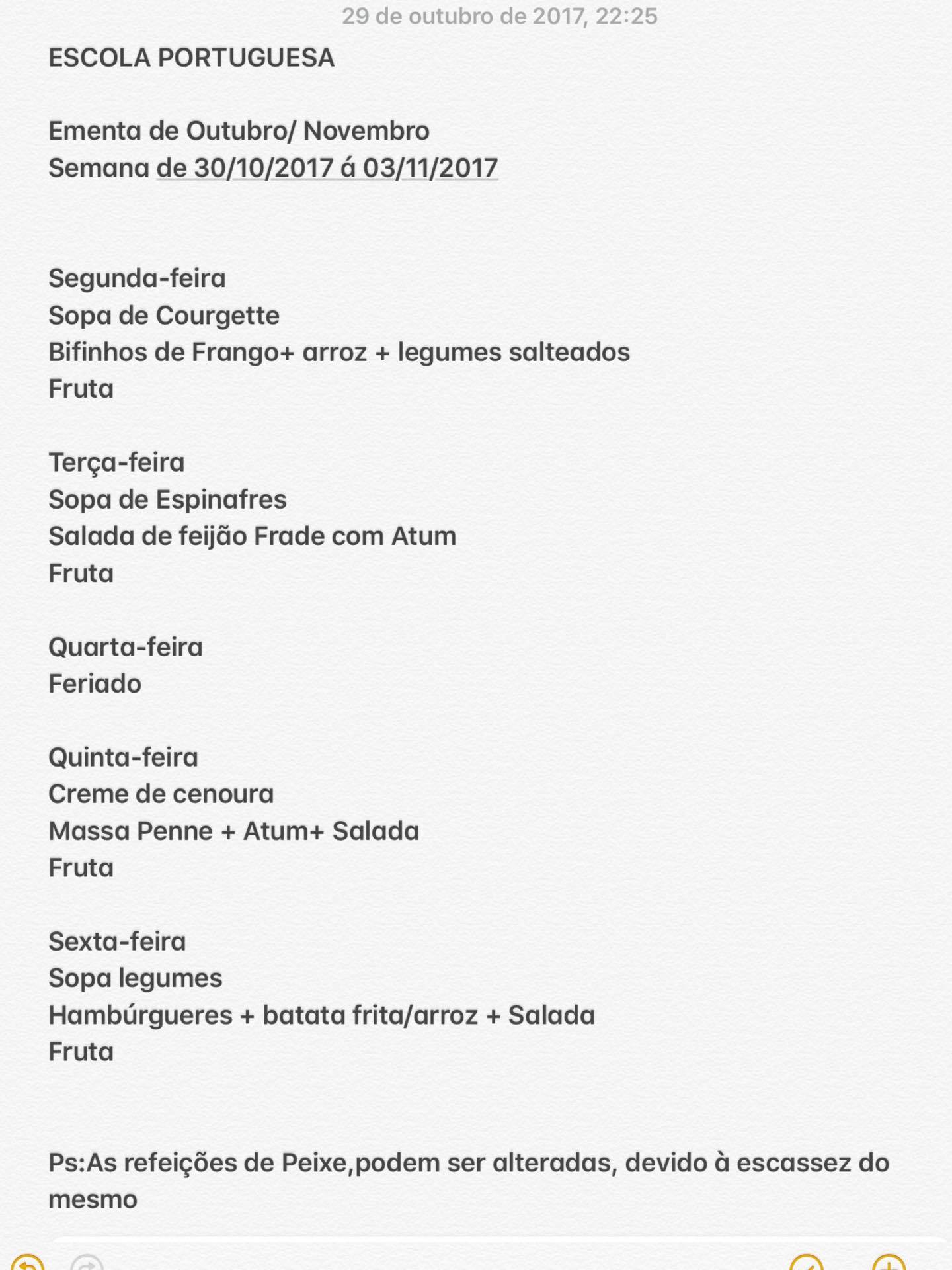 EMENTA DE 30 DE OUTUBRO A 3 DE NOVEMBRO