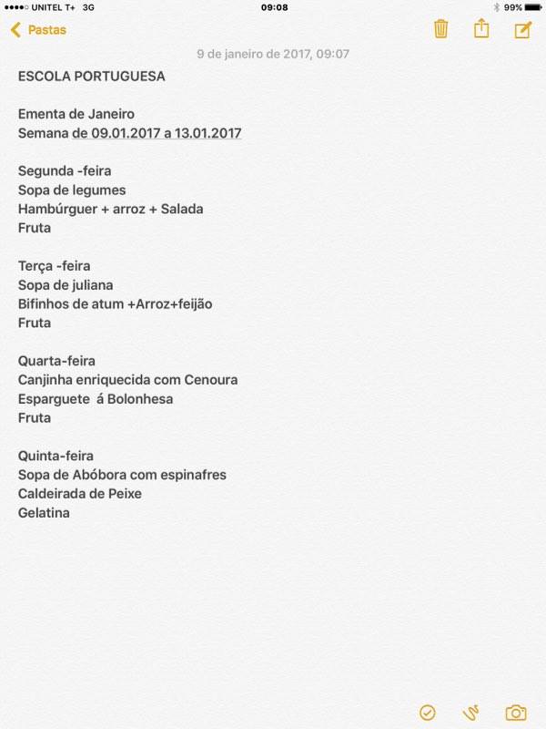 EMENTA 9 JANEIRO A 12 JANEIRO