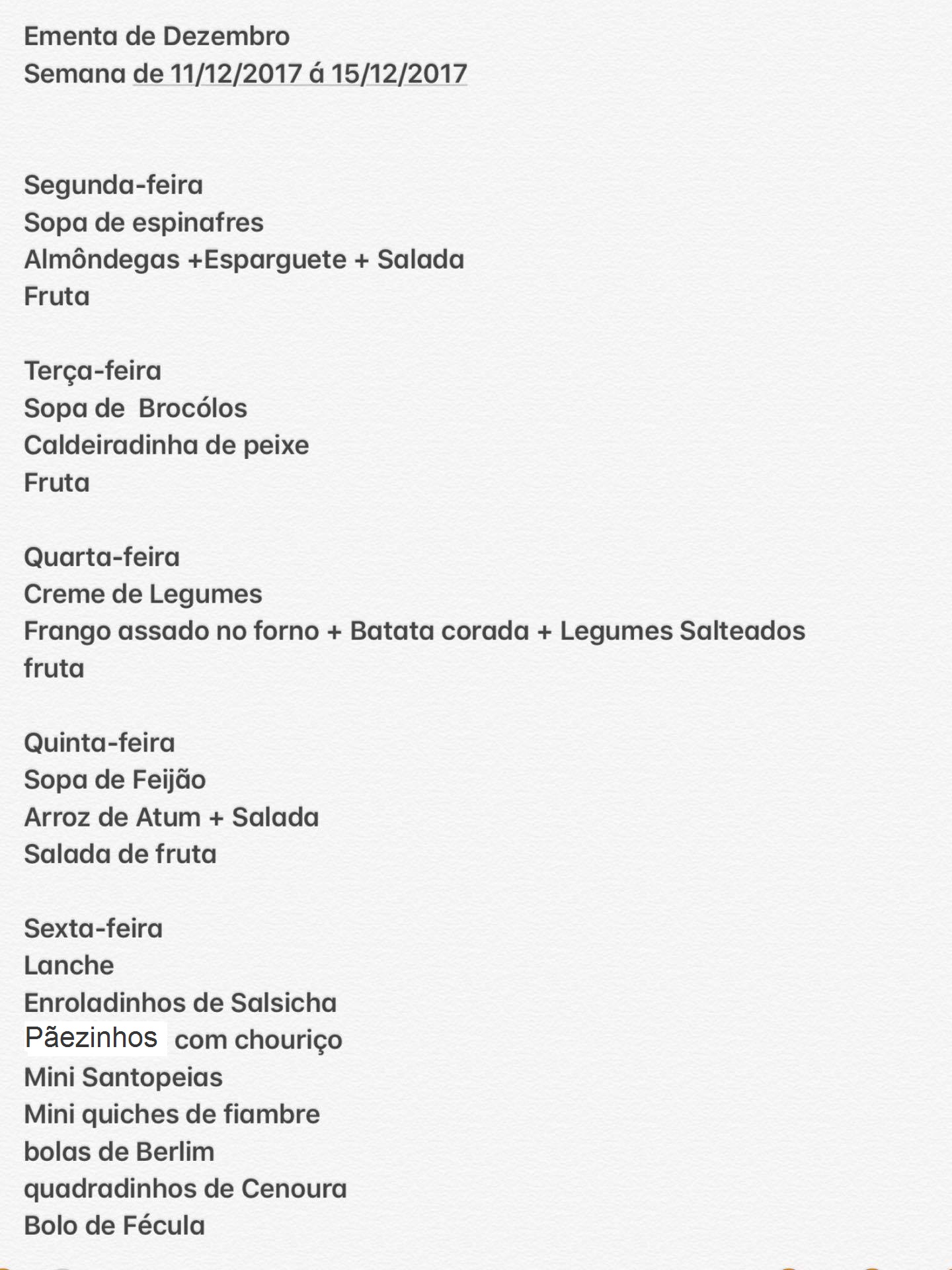 EMENTA DE 11 DE DEZEMBRO A 15 DE DEZEMBRO