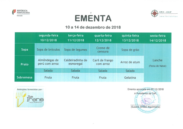 EMENTA DE 10 DE DEZEMBRO A 14 DE DEZEMBRO