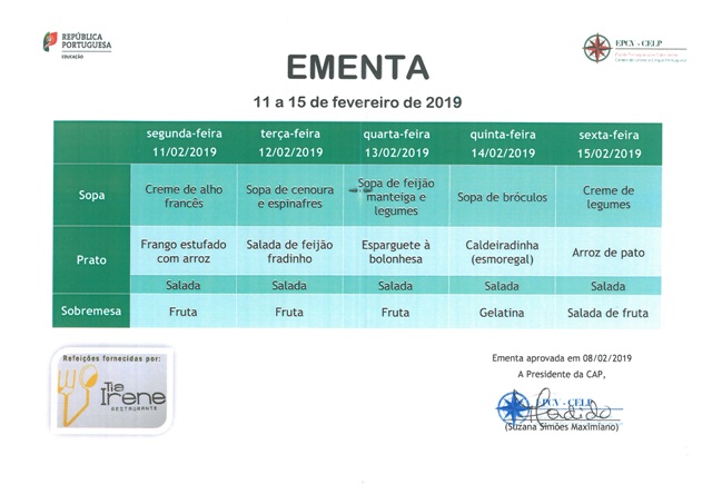 EMENTA DE 11 DE FEVEREIRO A 15 DE FEVEREIRO