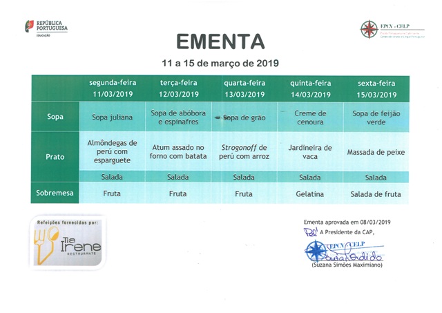 EMENTA DE 11 DE MARÇO A 15 DE MARÇO