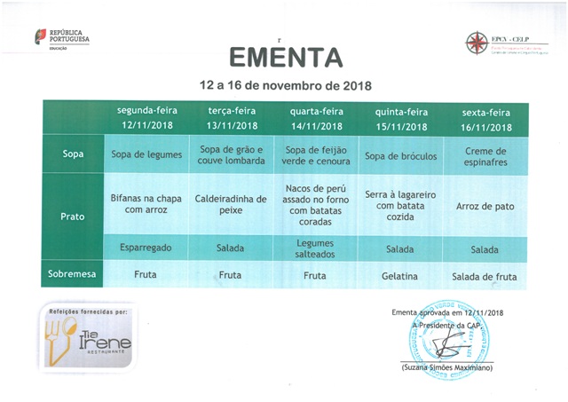 EMENTA DE 12 DE NOVEMBRO A 16 DE NOVEMBRO