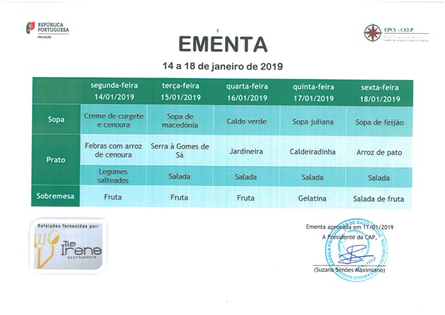 EMENTA DE 14 DE JANEIRO A 18 DE JANEIRO