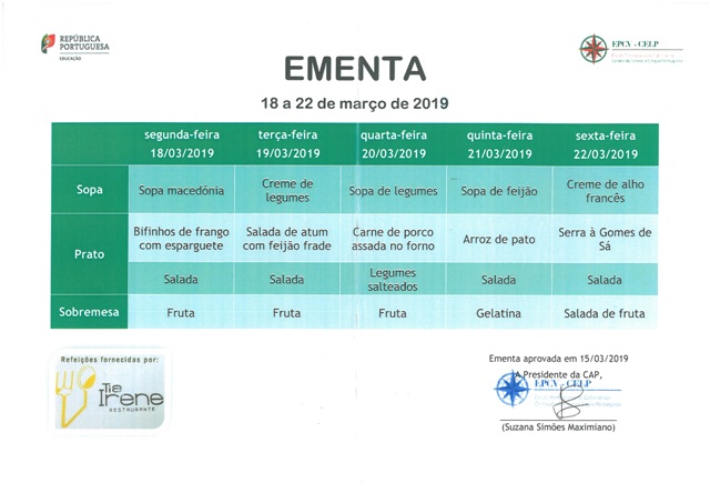 EMENTA DE 18 DE MARÇO A 22 DE MARÇO