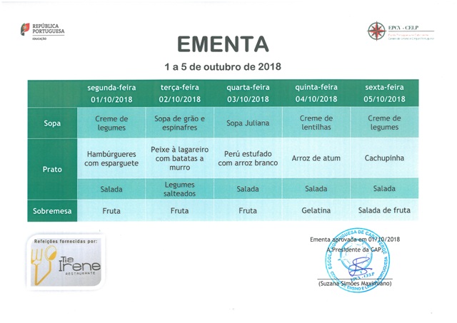 EMENTA DE 1 DE OUTUBRO A 5 DE OUTUBRO