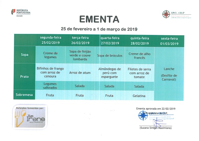 EMENTA DE 25 DE FEVEREIRO A 01 DE MARÇO