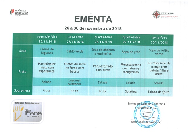 EMENTA DE 26 A 30 DE NOVEMBRO