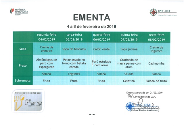 EMENTA DE 4 DE FEVEREIRO A 8 DE FEVEREIRO
