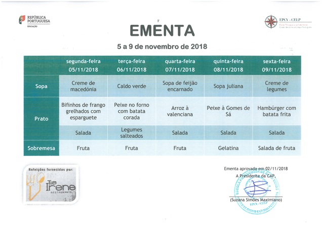 EMENTA DE 5 DE NOVEMBRO A 9 DE NOVEMBRO