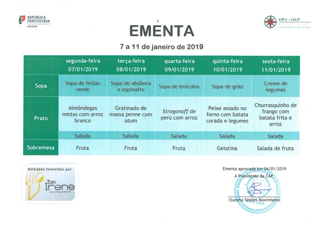 EMENTA DE 7 DE JANEIRO A 11 DE JANEIRO